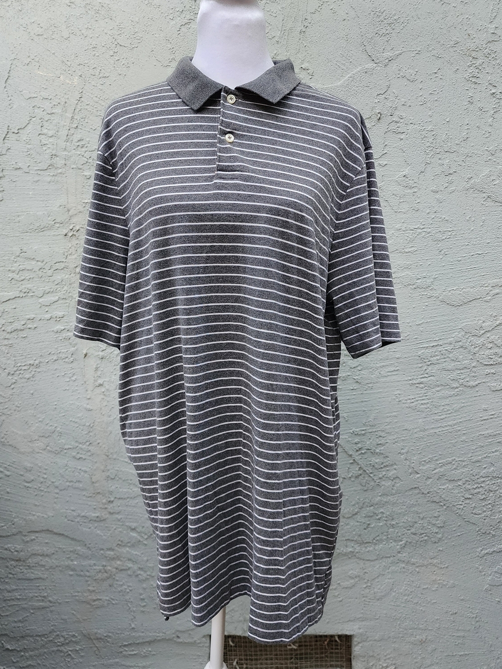RLX Ralph Lauren Mens Grey White Striped Golf Polo Shirt Size XL Extra Large